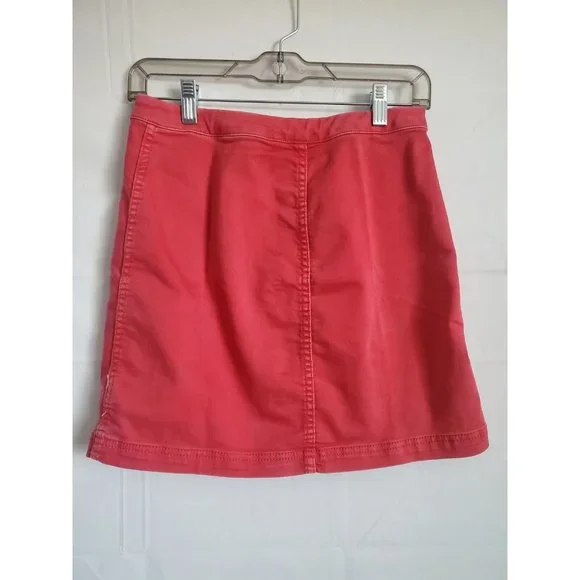 Free People Denim Mini Skirt Full zip Women waist 26" Red - Picture 2 of 8